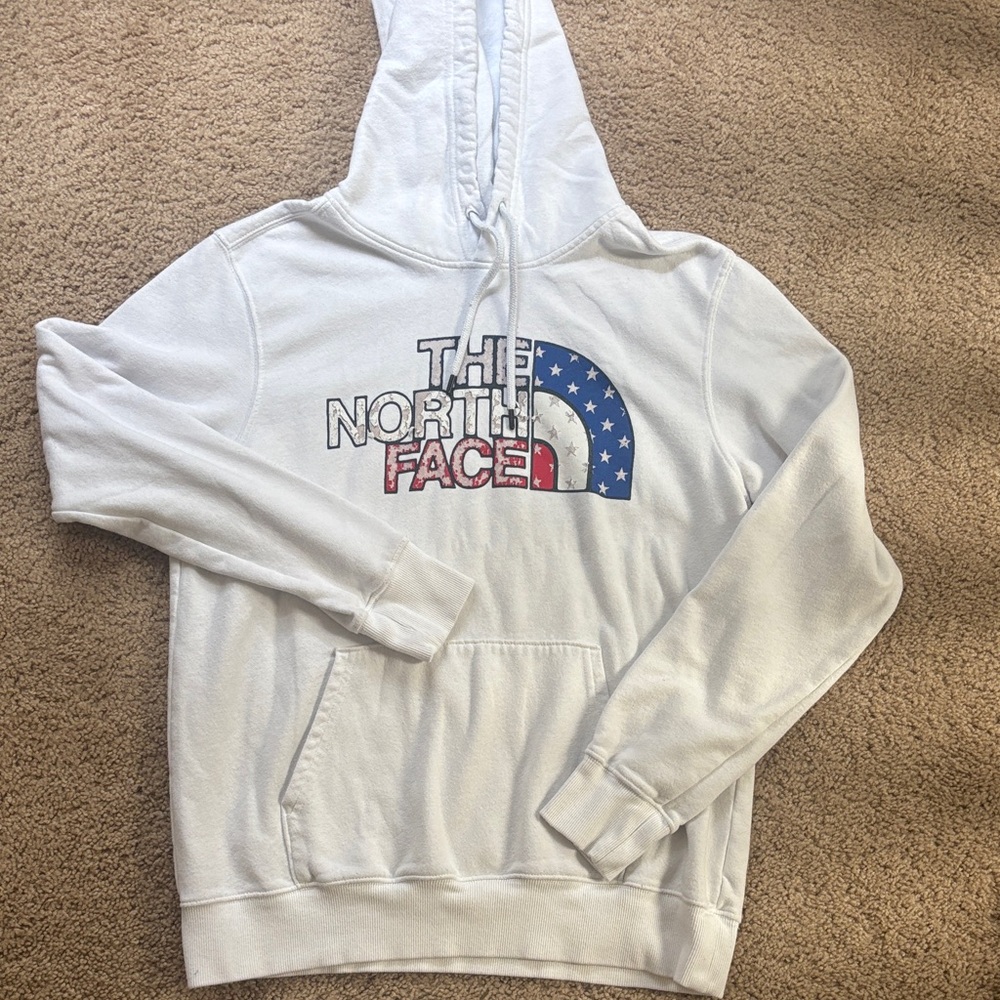 The North Face White Hoodie with Patriotic Logo